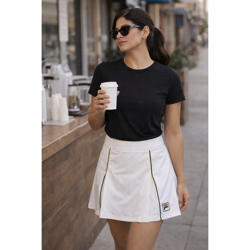 Fila Tennis Skirt Pleated Athletic Skort White Yellow Black Trim Women's Size S
